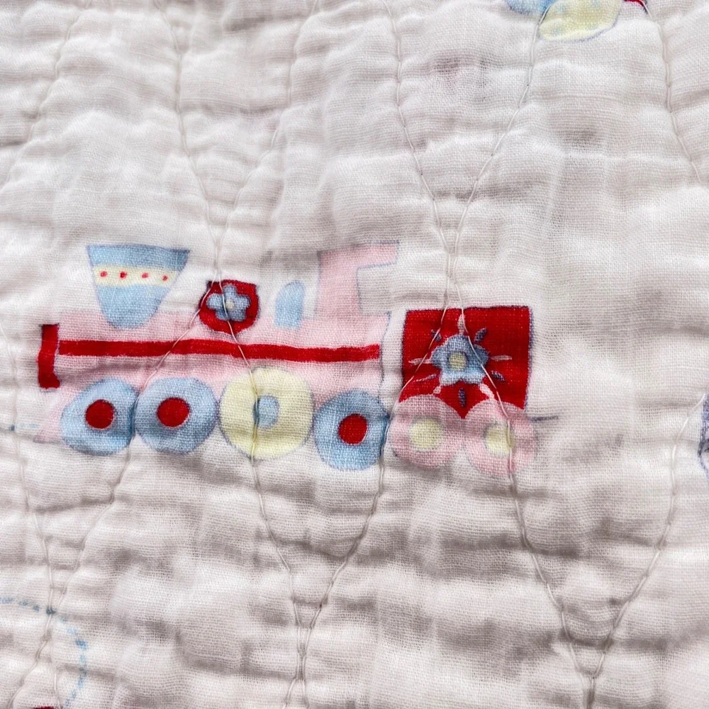 Vintage Quilted Baby Blanket Pastel Ruffled Circus Animal Elephant Bear Bunny